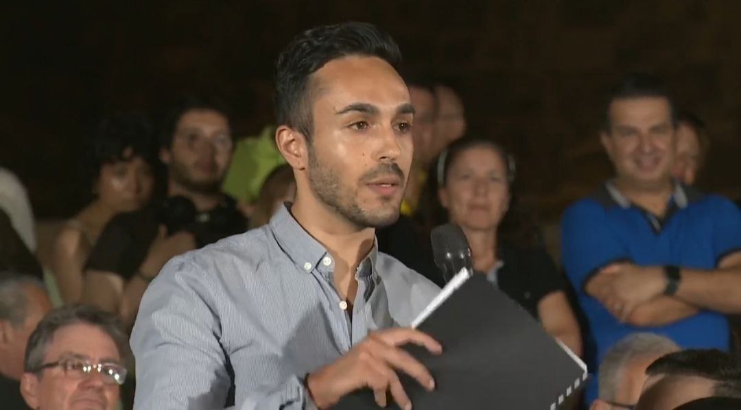 Luke Fenech speaking during a public discussion on democracy